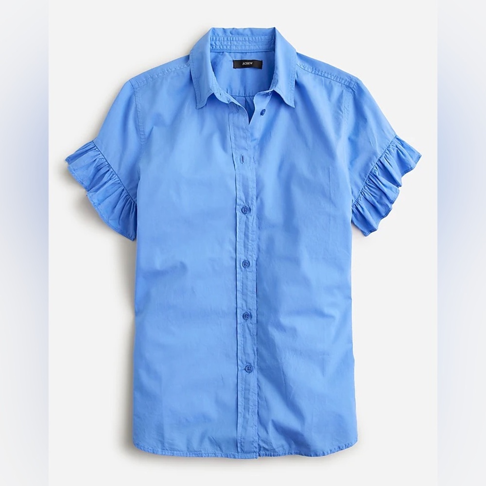 J. Crew Women’s Light Blue Ruffle Sleeve Button-Down Shirt